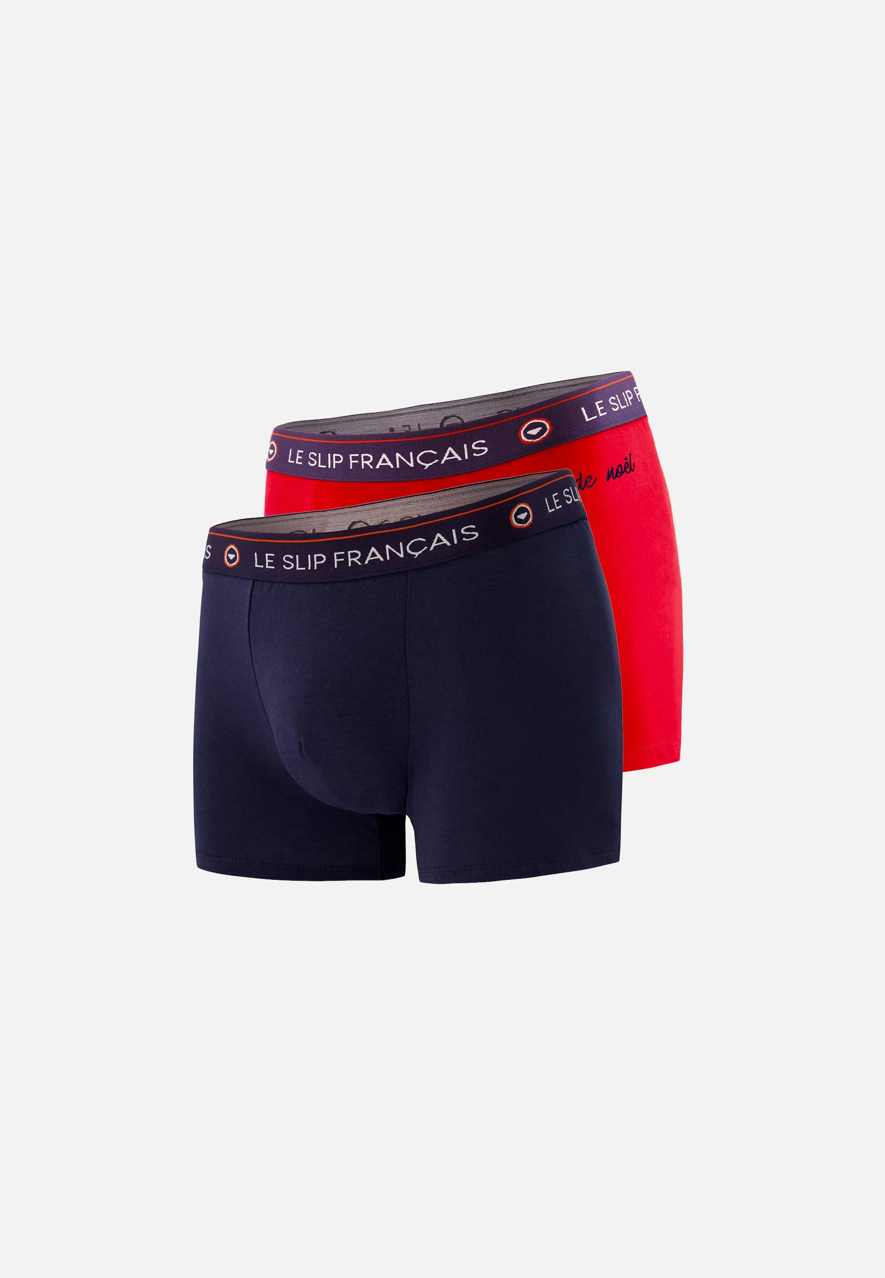 Duo de boxers en coton-Pack Duo Redoutable Marine Rouge Brodé Bûche de Noël