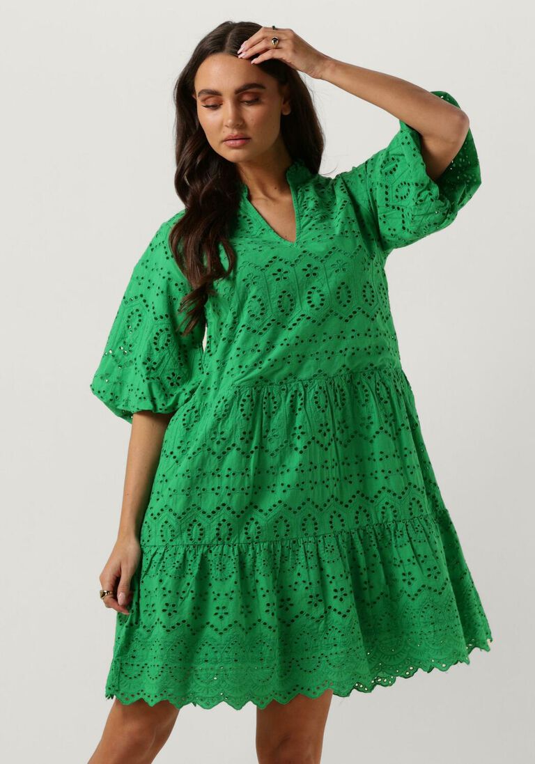 NOTRE-V groene notre-v mini jurk nv-donna dress broderie anglaise dress