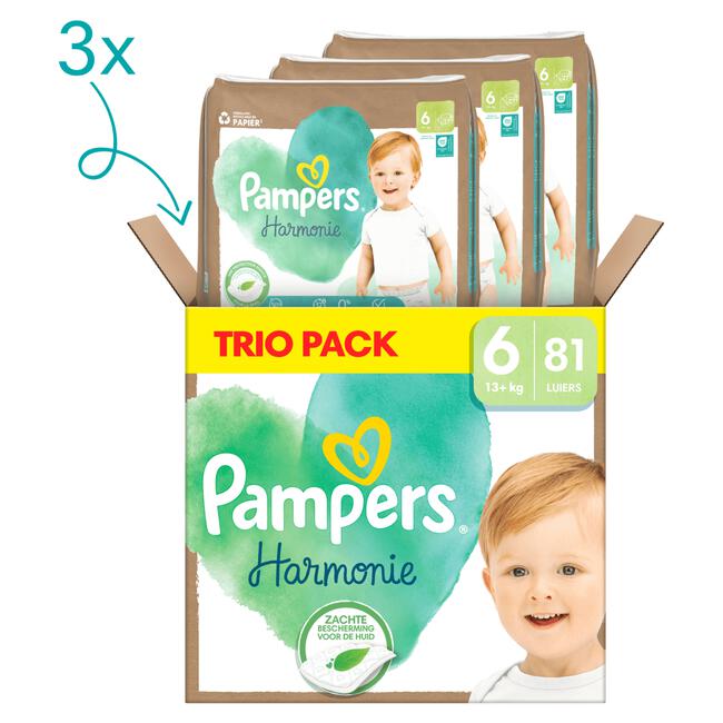 Pampers Harmonie Trio Pack Luiers Maat 6 15+ KG 81 stuks