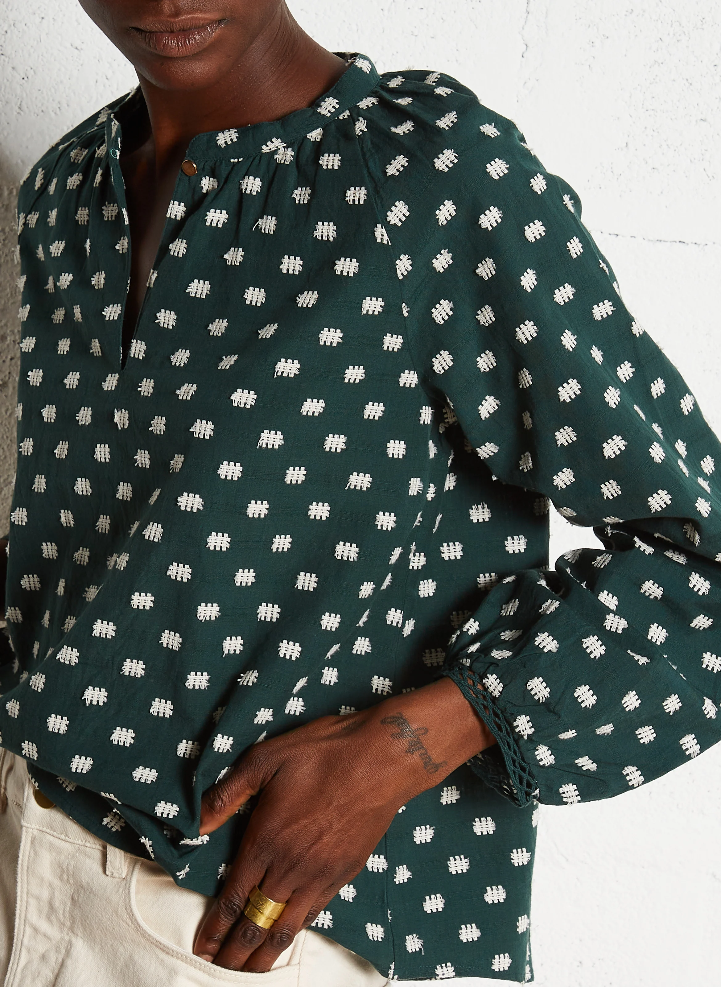 COLOMBE - Top droit col rond en coton | Vert