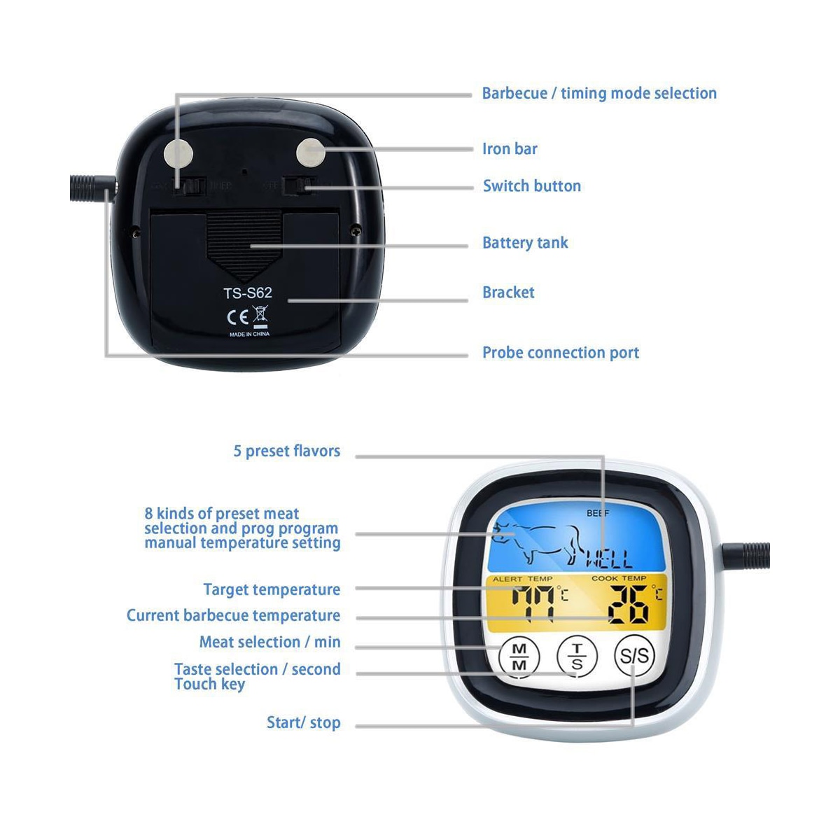 Grilltermometer Temperaturmåler Grilltermometer (hvit)