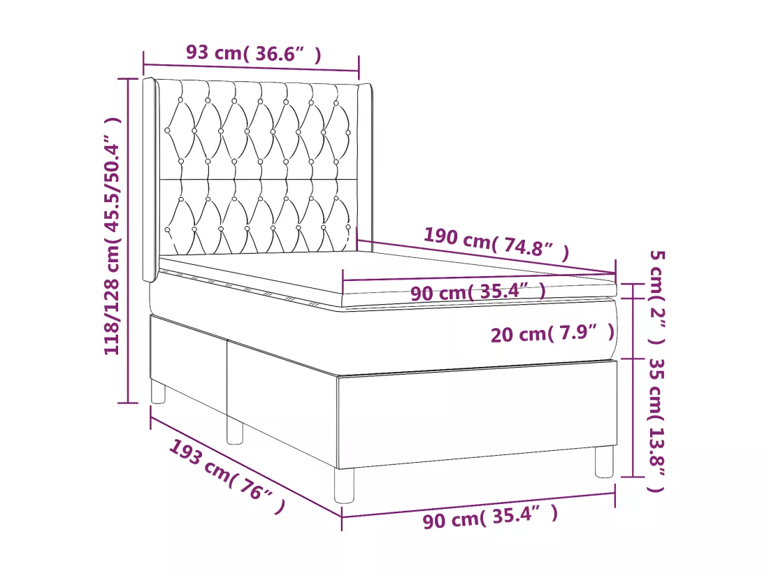Sommier tapissier avec matelas et LED Rose 90x190 cm Velours