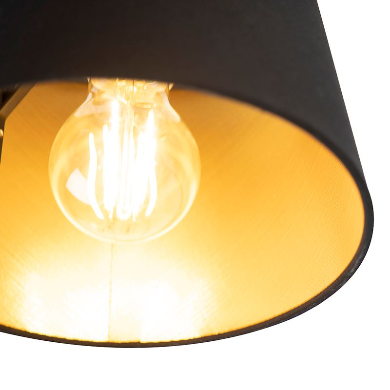 Plafondlamp met katoenen kap zwart met goud 20 cm - Combi zwart