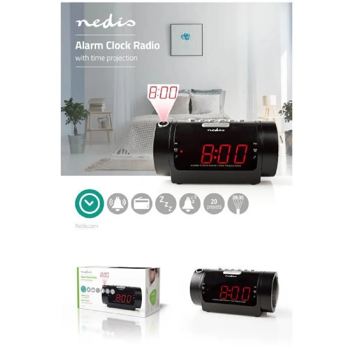 Nedis Radio Réveil Projection