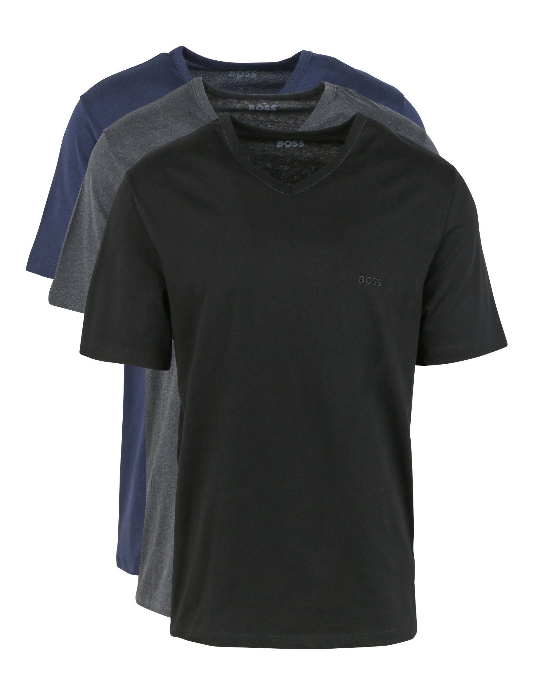 Lot de 3 tee-shirts col V brodé en coton | Bleu