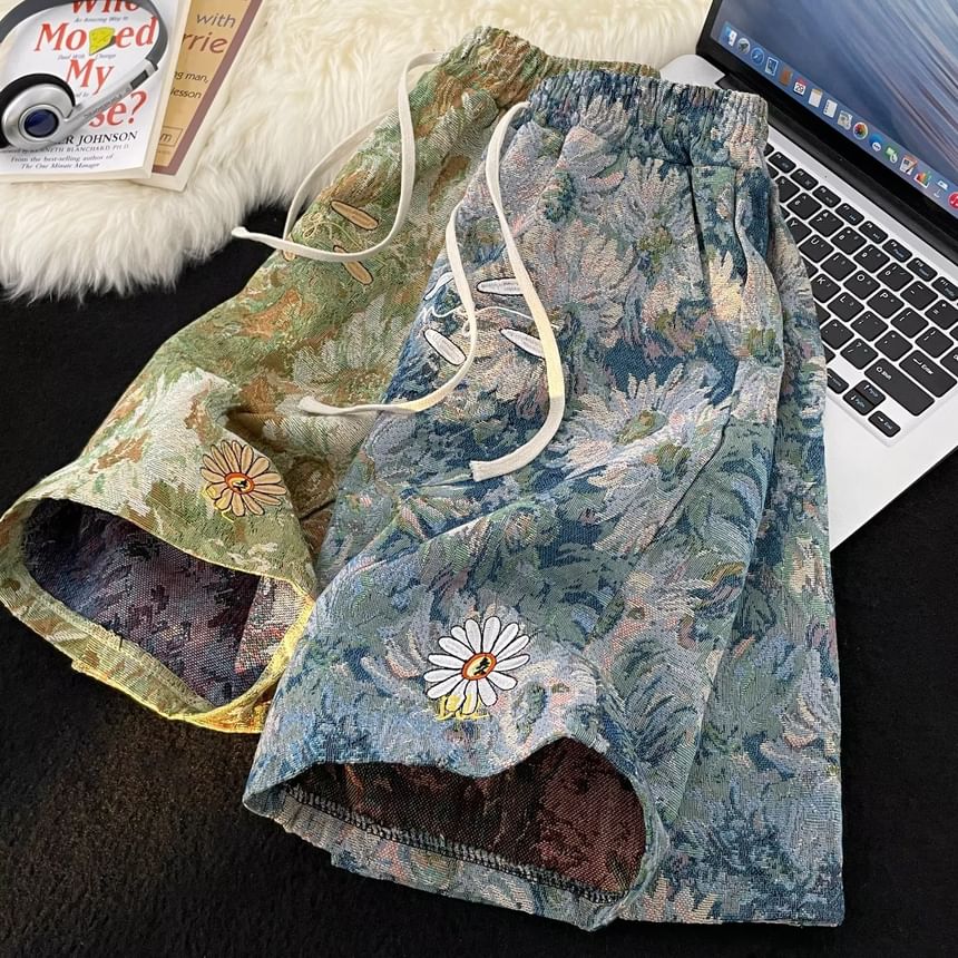 Maxelane - Shorts met trekkoord en geborduurde bloemenprint