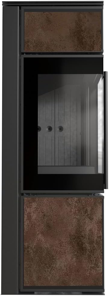 KRATKI Kaminofen aus Stahl TORA/S 8 kW Ø 150 Quarzsinter Oxide Moro schwarz Verkleidung mit Türfeder
