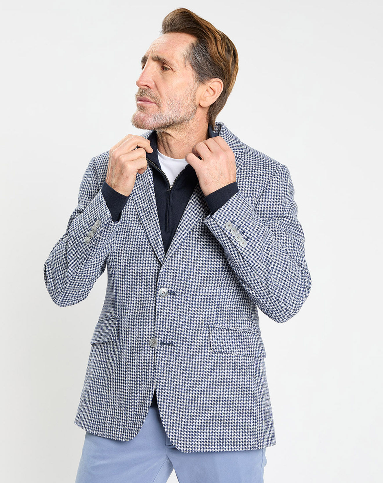 Hackett London Veste à imprimé pied-de-poule bleue
