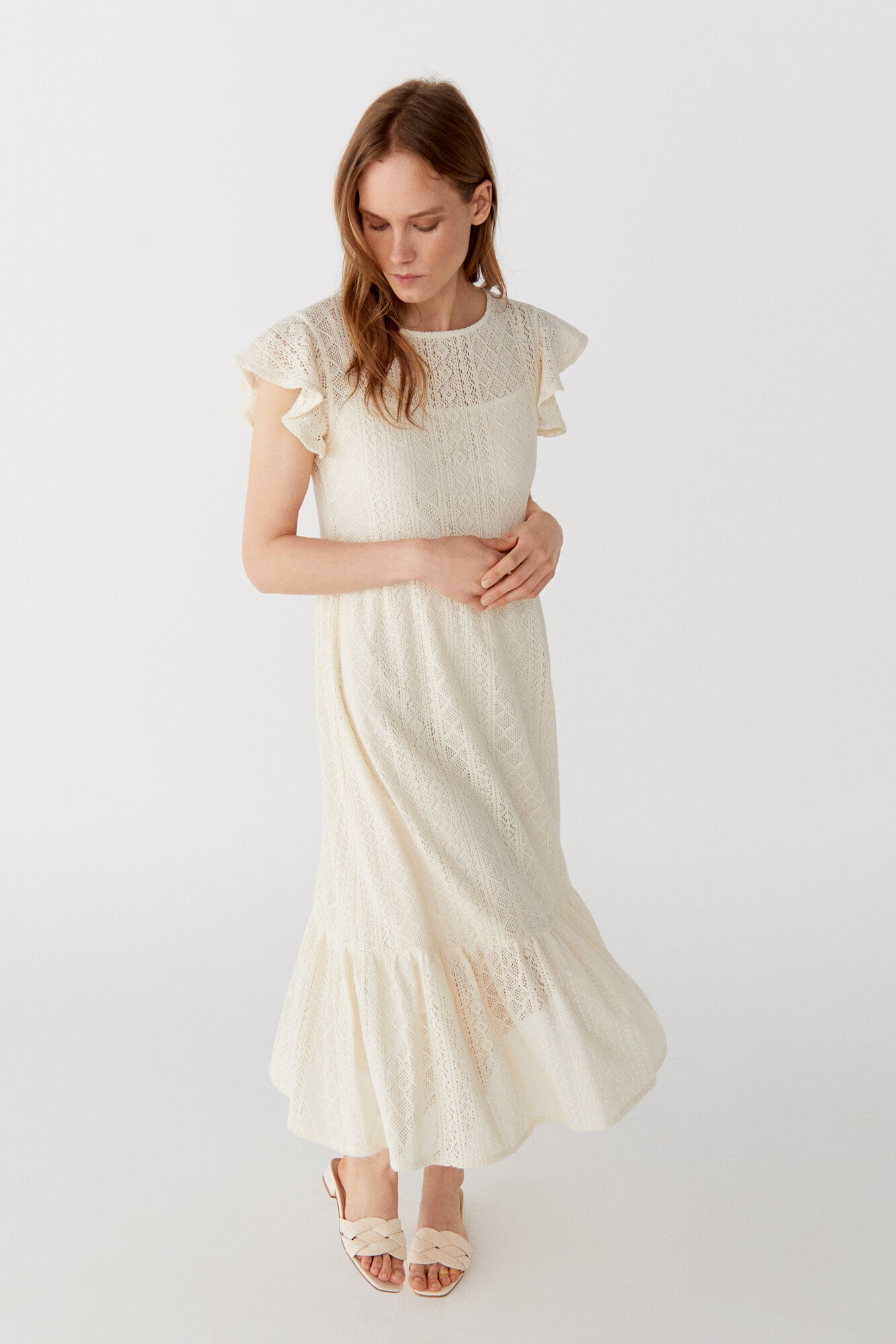 Vestido de malha texturizada - Marfim