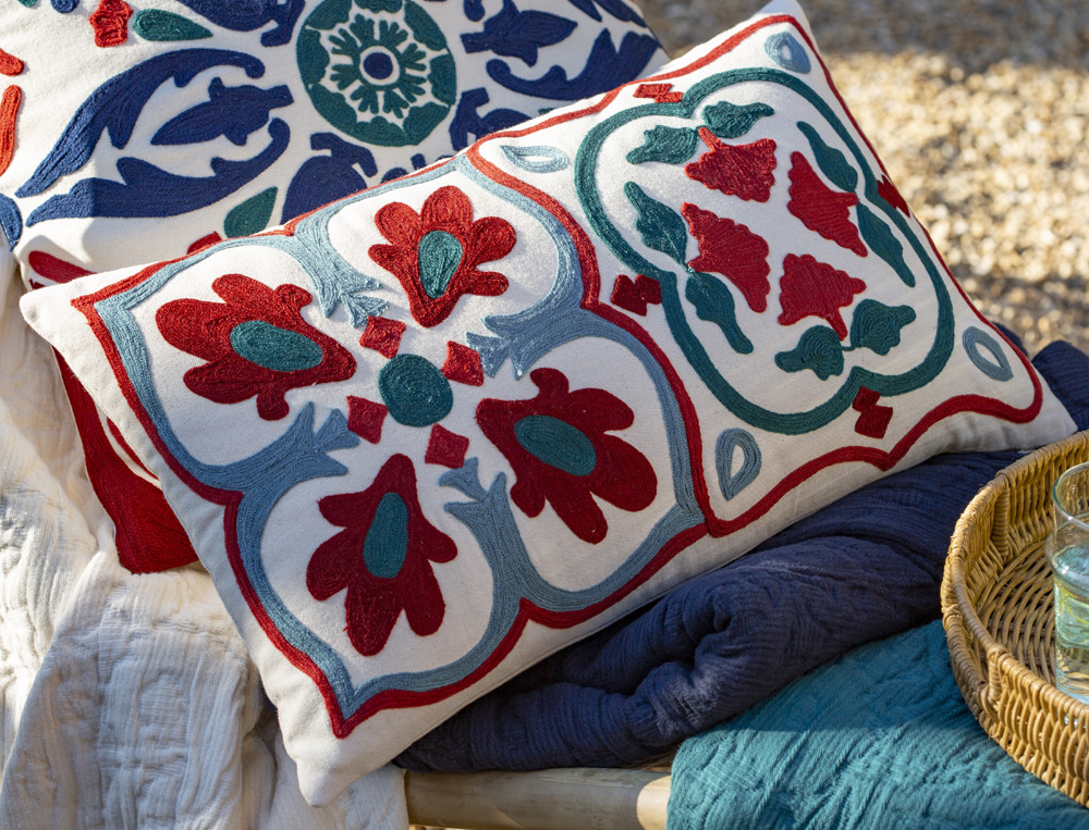 Coussin brodé rectangulaire-Séville