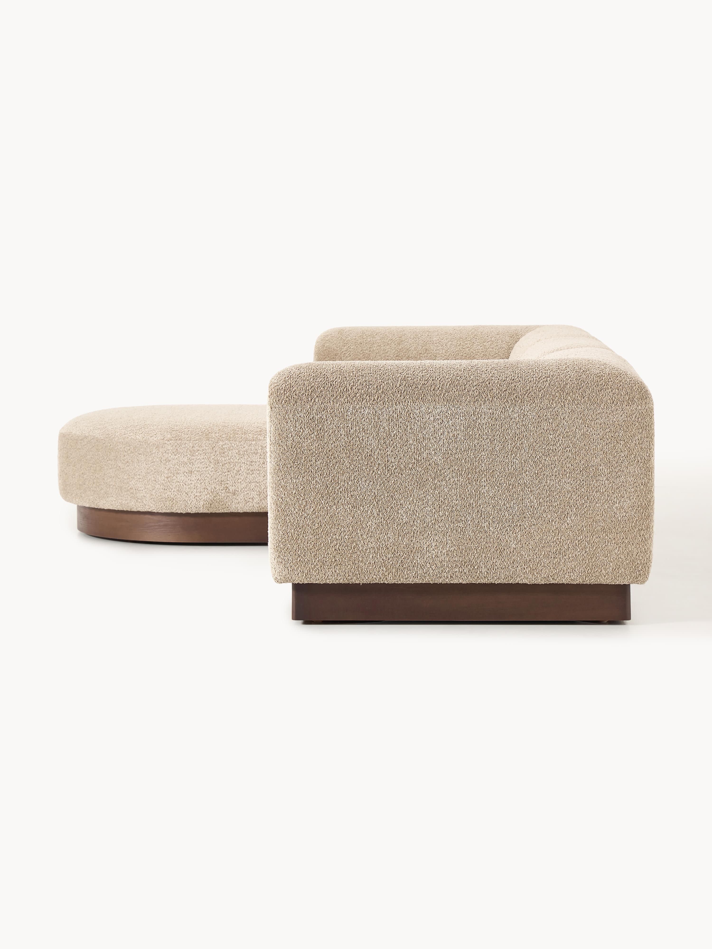 Modulaire bank Natalie (3-zits) uit teddy-bouclé met poef (links/rechts)