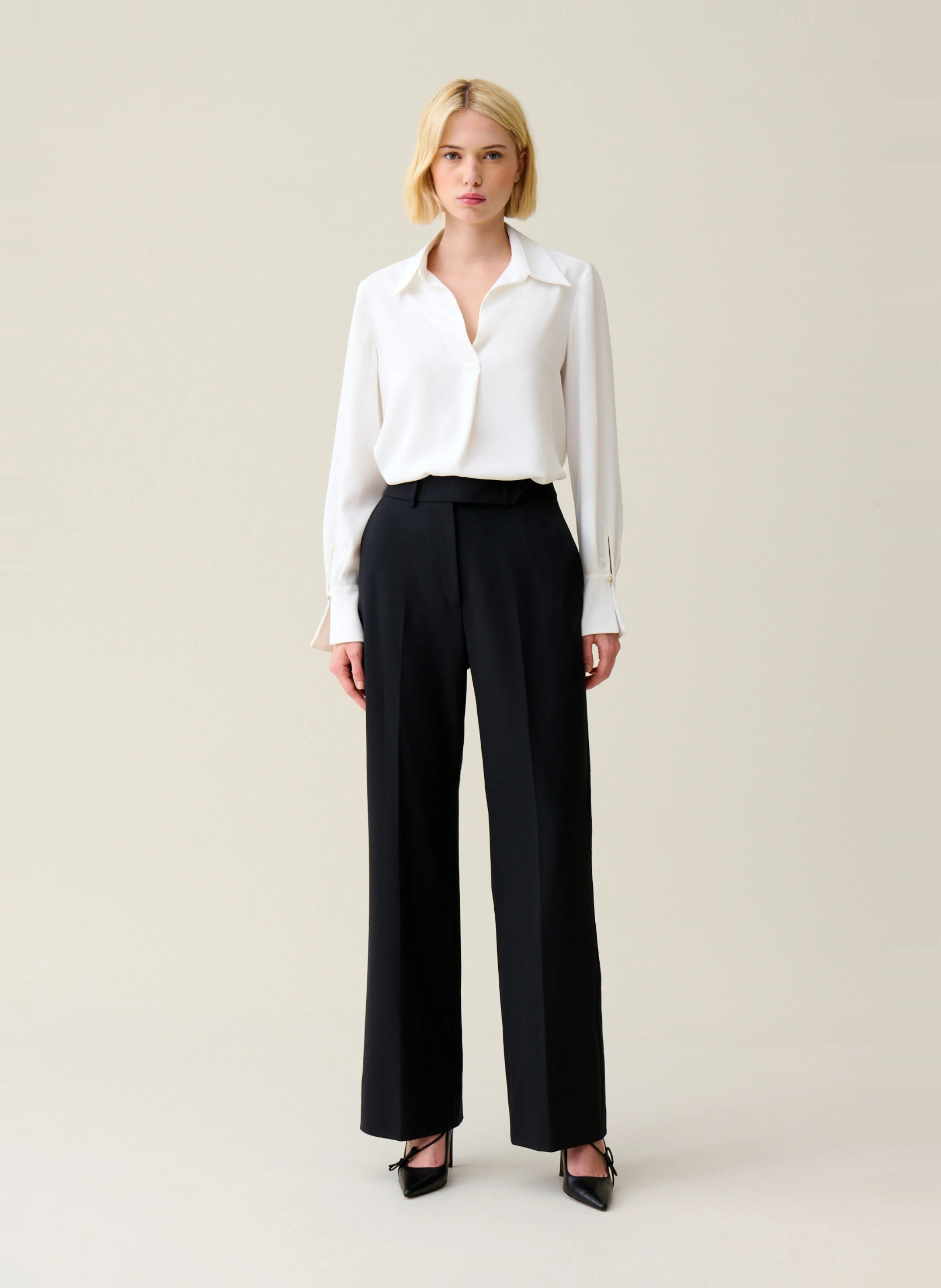 Pantalon tailleur en laine mélangée | Noir