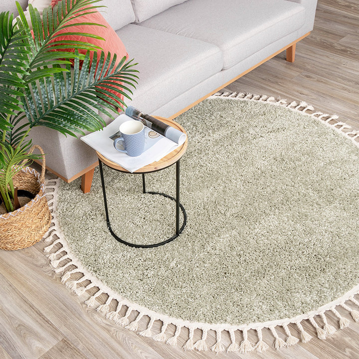 Rond hoogpolig vloerkleed - Lofty Fringe Mint