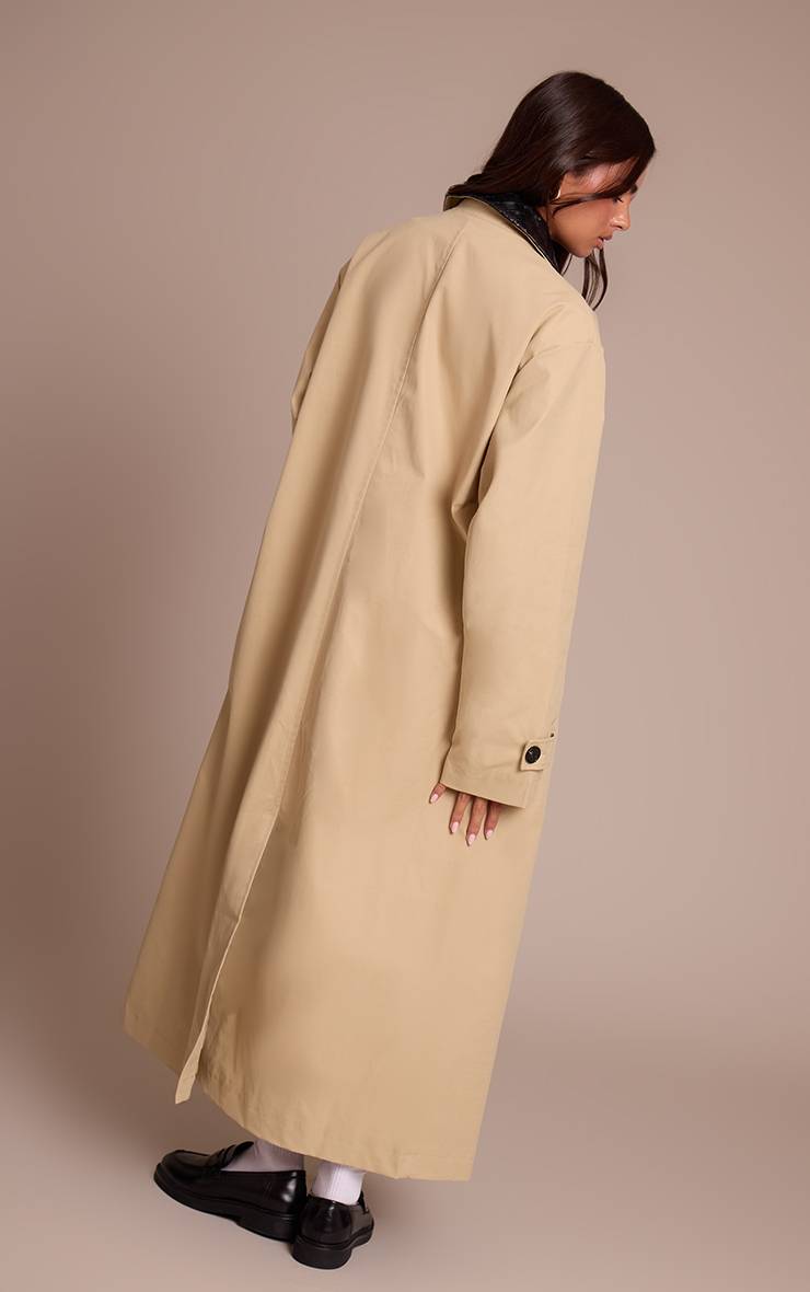Beige Manteau Long Matelassé À Col Capitonné
