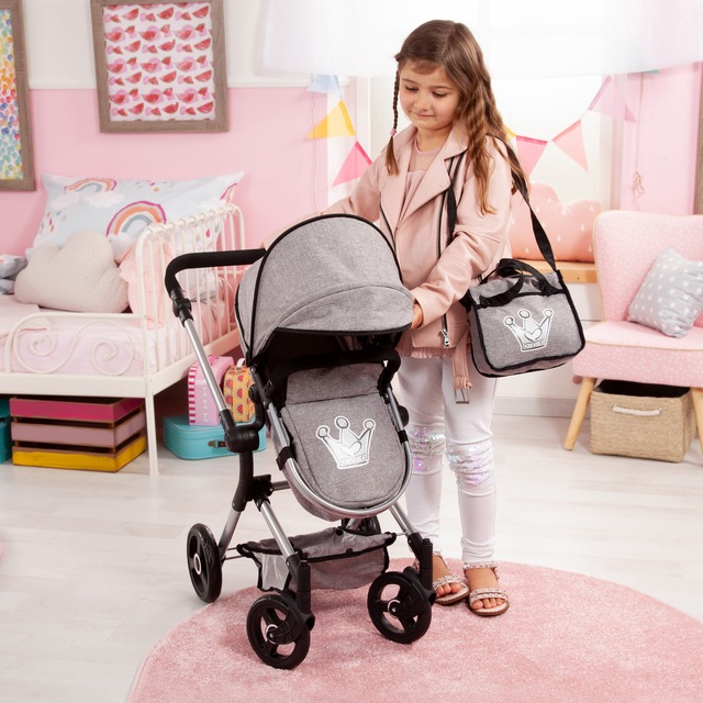 Bayer Kombi-Puppenwagen »Vario, Grau« inkl. Wickeltasche