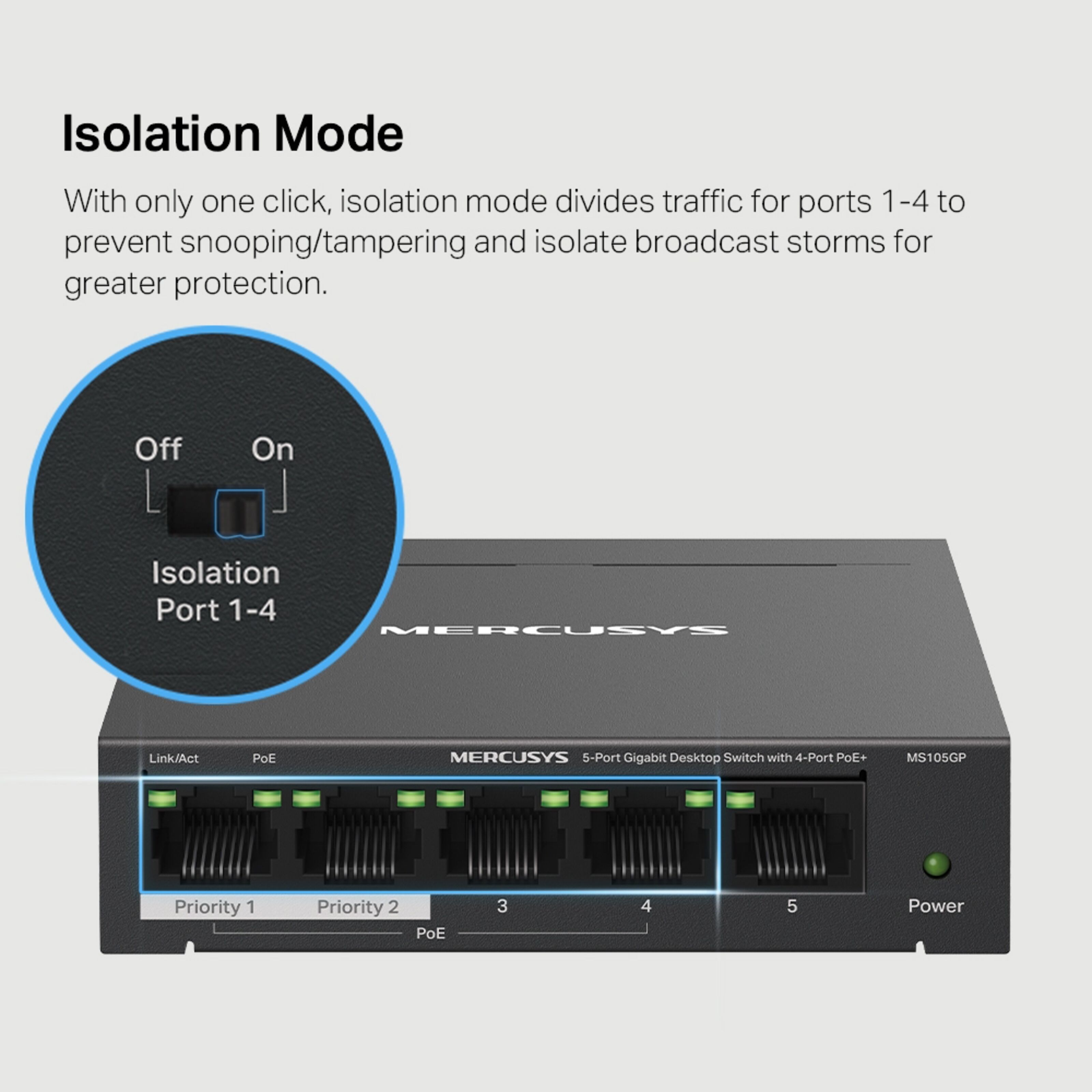 Mercusys MS105GP 5-porters gigabitswitch med POE+