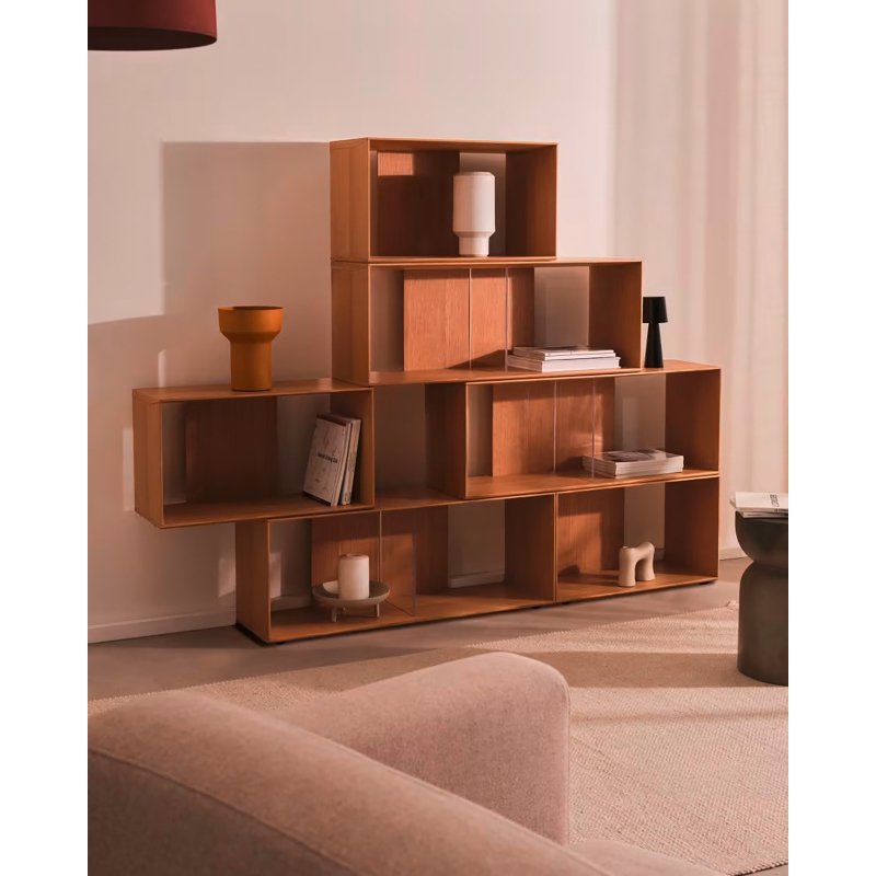 Lot de 9 étagères Litto modulables en placage de bois 202 x 114 cm
