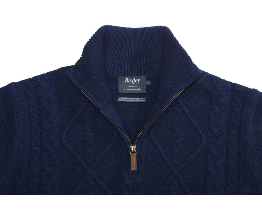 Pull homme col zippé laine  Bleu marine - KENTH