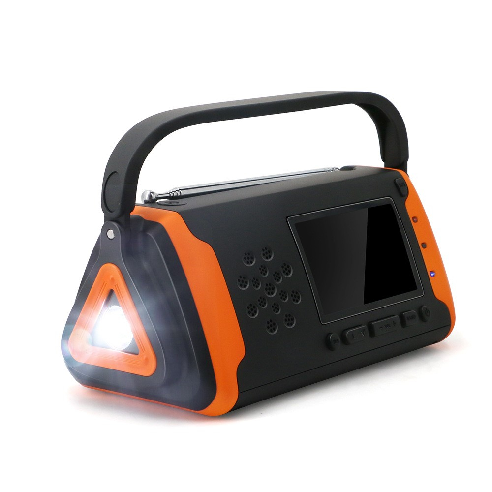 (20x8cm) 4in1 Digitales Outdoor Kurbel Radio mit WB/AM/FM / USB Powerbank / Solar Taschenlampe / SOS Alarm - Schwarz / Orange