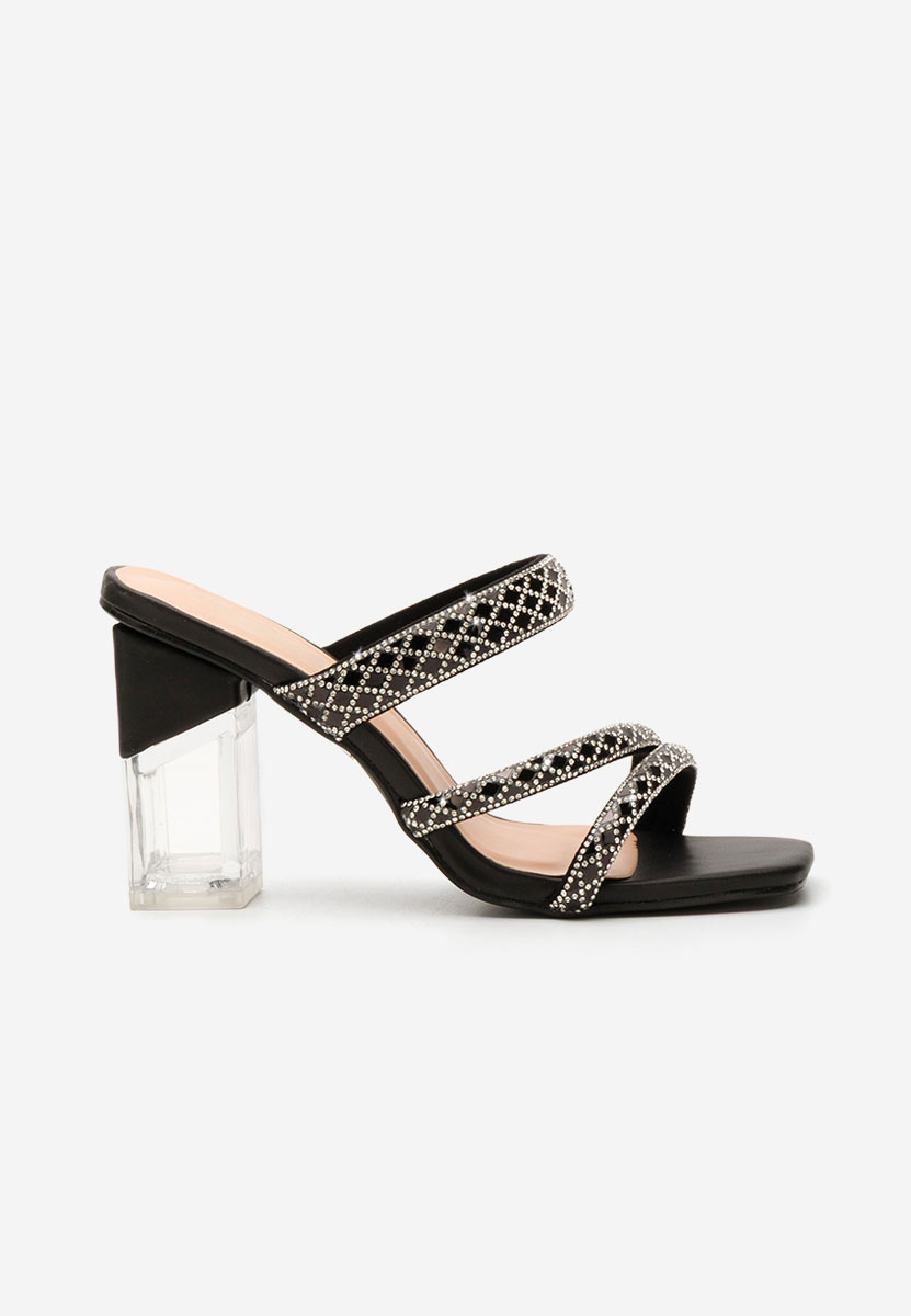 Mules à talon transparent noirs Marysa