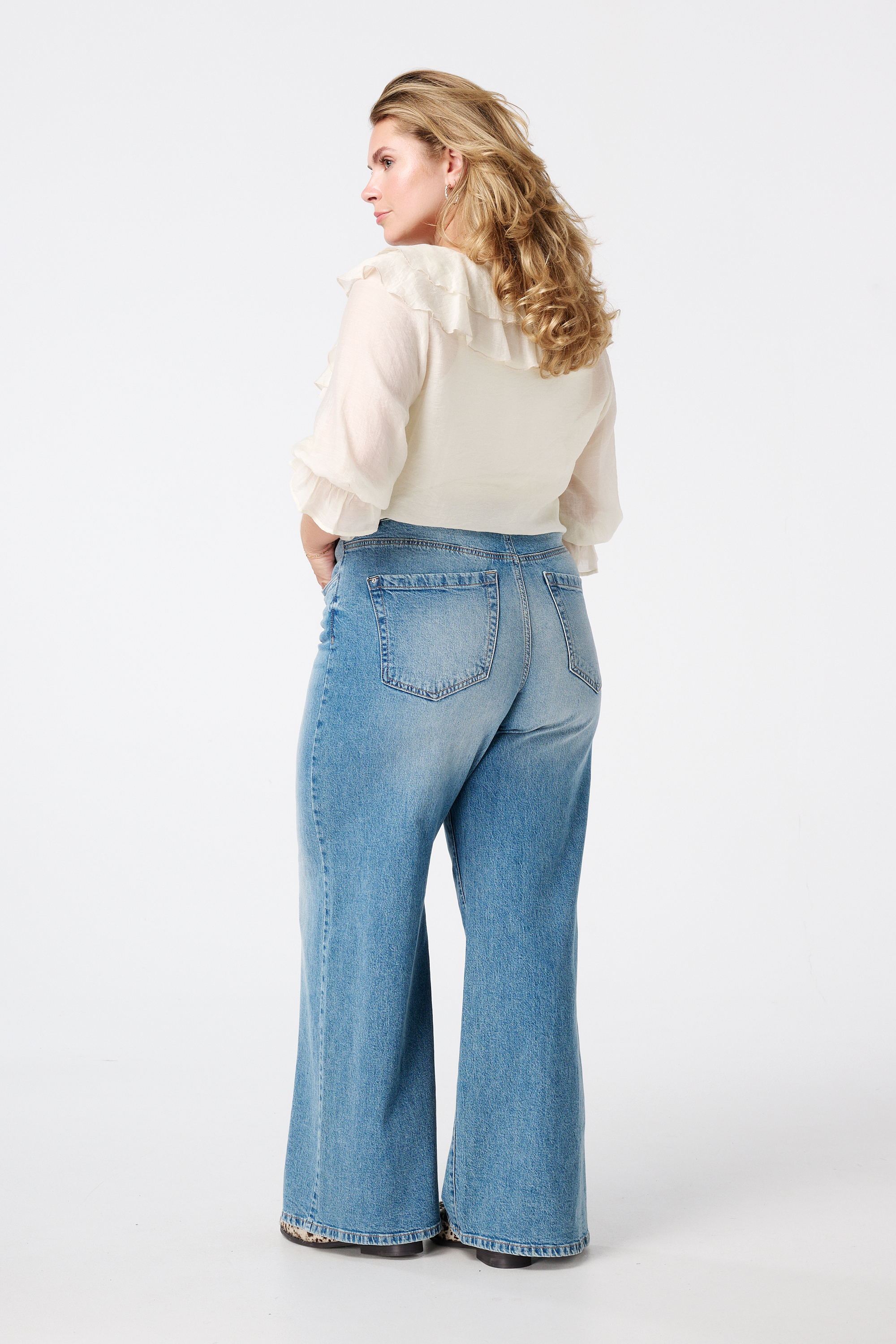 Wide leg jeans met hoge taille Stonewash Denim
