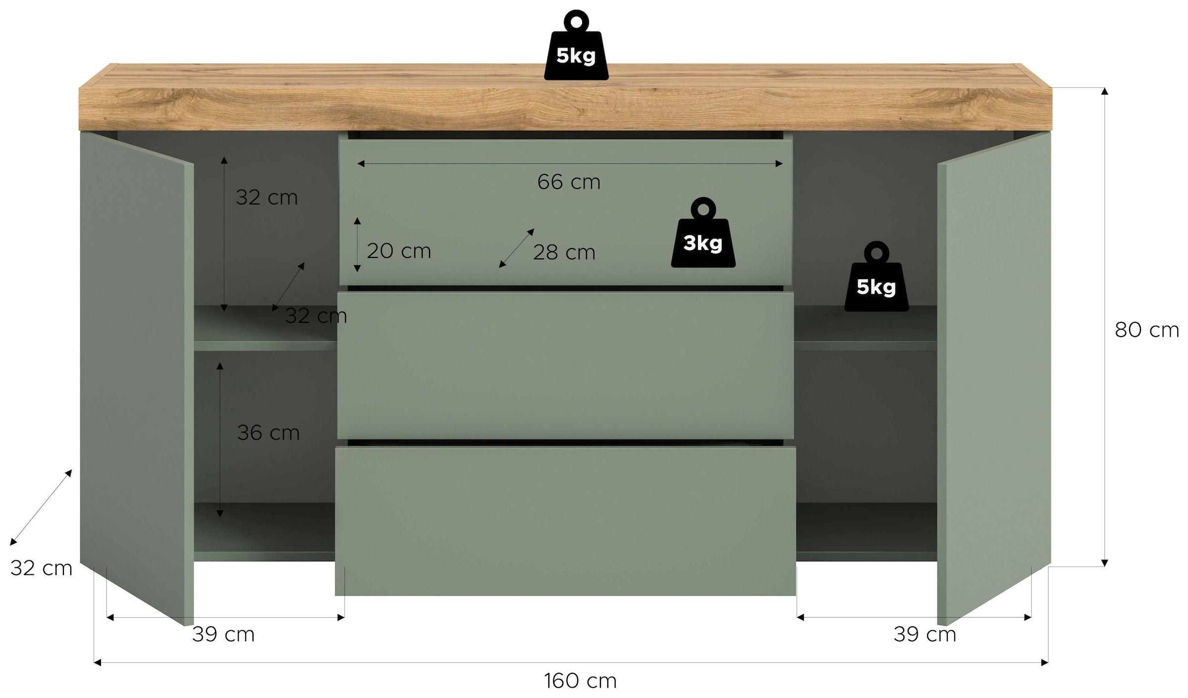 GOODproduct Sideboard »MAMBO, TOPSELLER!, Breite 160cm, 2 Türen, 3 Schubkästen, push-2-open« 2 farbige Ausführung, in verschiedenen Farben erhältlich, 1 Stk. tlg. Kommode, Anrichte, Wohnzimmer, Schlafzimmer