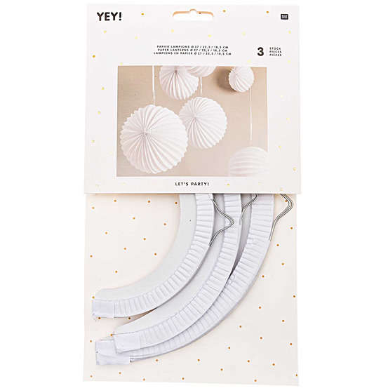 Lampions (x3) en papier blanc, D. 27 cm, 22,5 cm et 18,5 cm