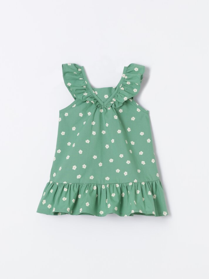 Vestido de verão com babados - Verde Grama