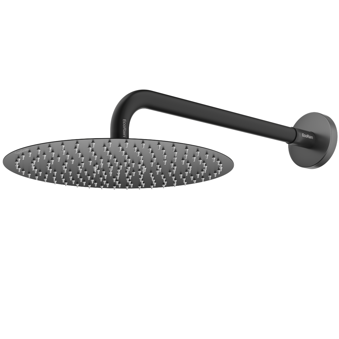 EcoRain Waterbesparende Regendouchekop Tyler 30 cm Zwart met Douchearm - 30% Waterbesparing - Waterbesparende Douchekop - Ronde Regendouchekop - Universeel - Verbrandingsbestendige Douchekop