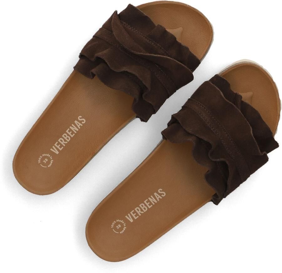 Verbenas Rocio serraje volante suède leren slippers donkerbruin