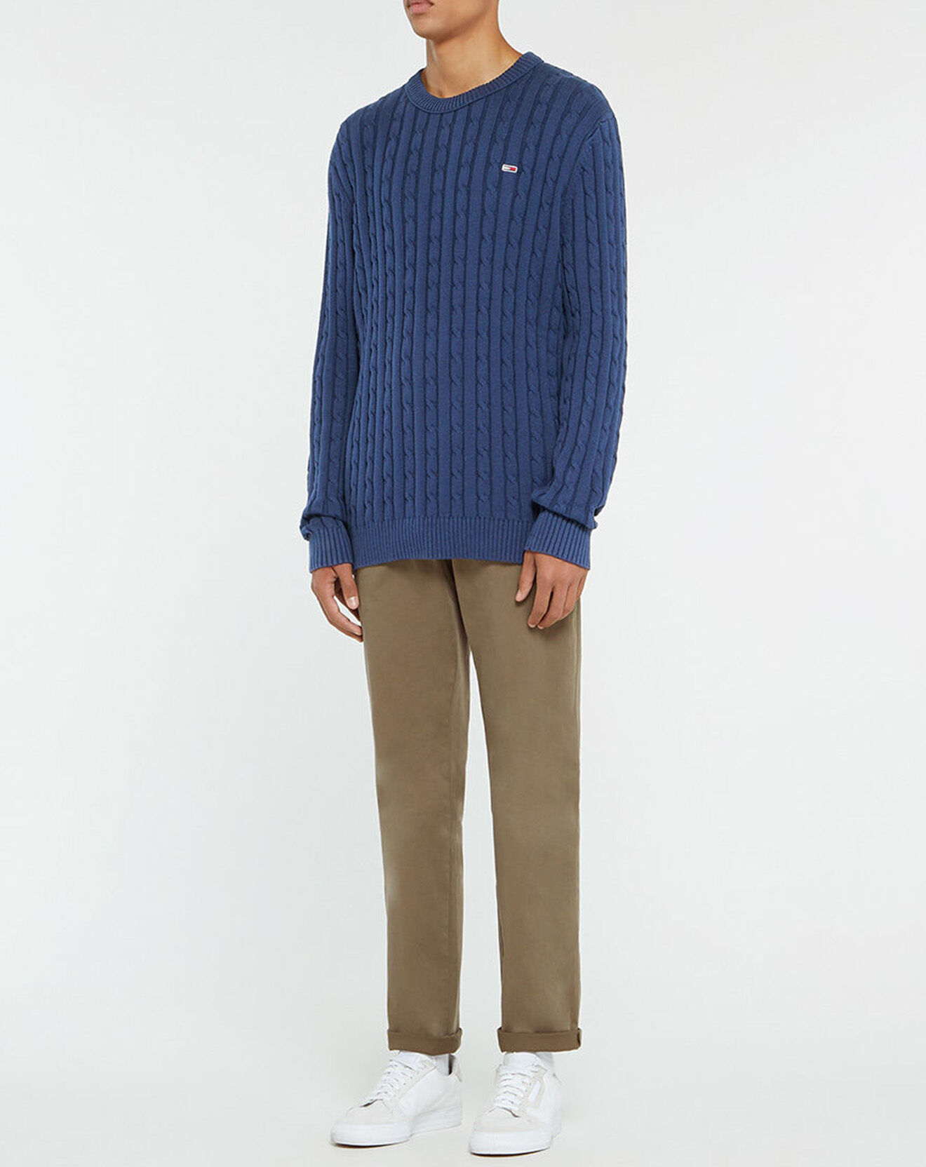 Tommy Jeans Pull 100% Coton Bio Essential Cable bleu marine