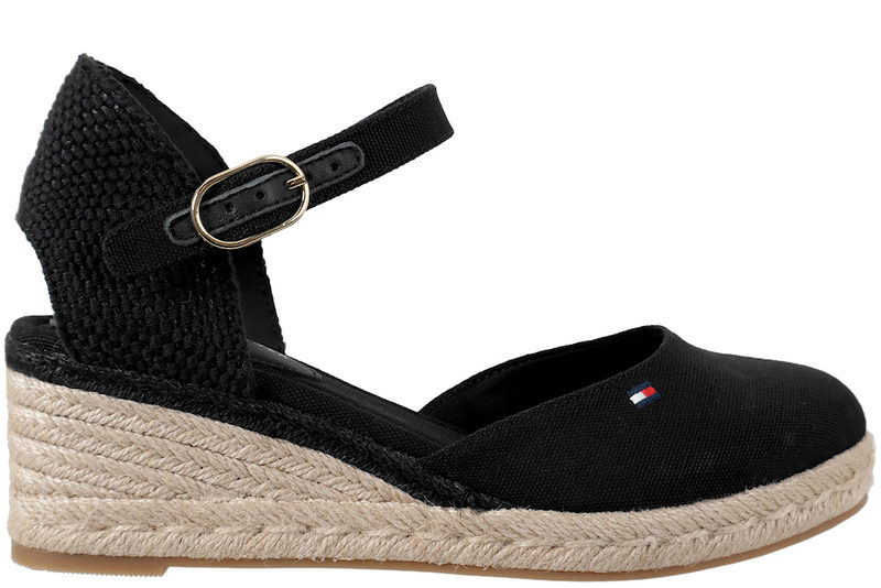 TOMMY HILFIGER - MID WEDGE ESPAD CLOSED TOE BLACK SANDAL