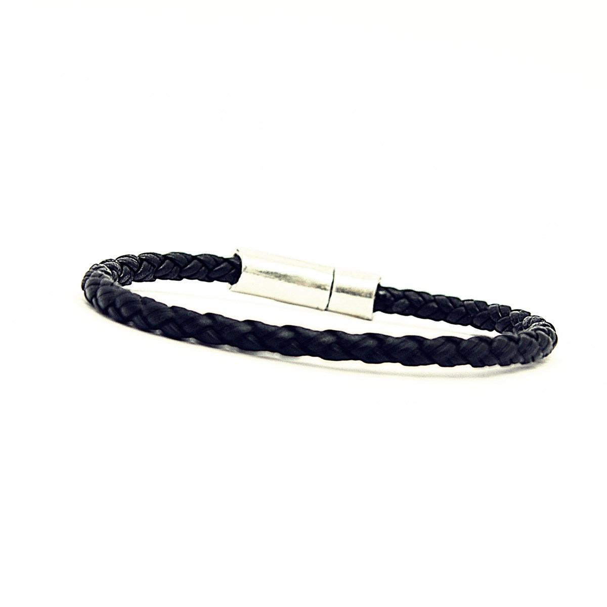 Bracelet en cuir homme noir Scott fait main