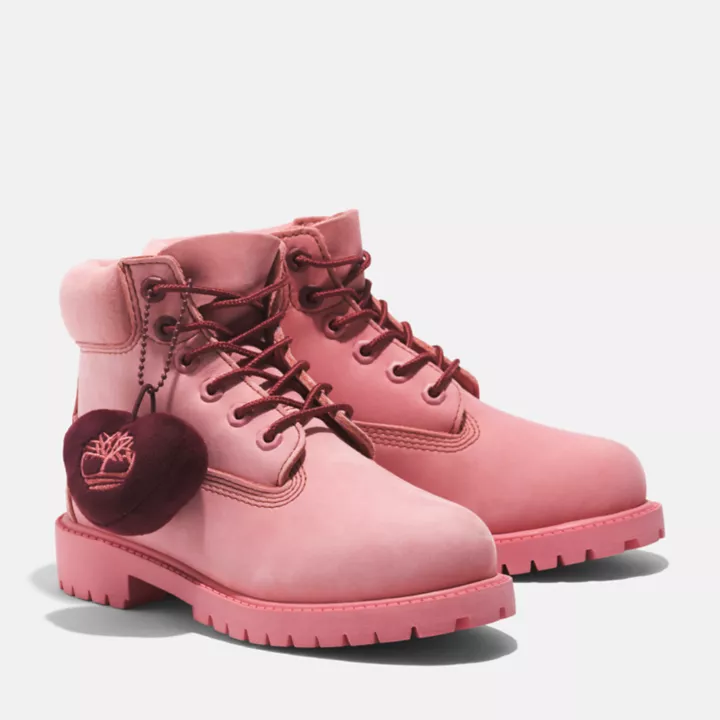 Bottine 6-inch imperméable à lacets Timberland Premium pour enfant en rose
