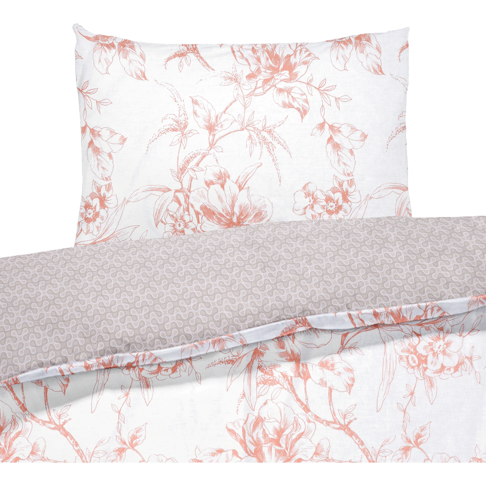 Bettwäsche Satin Twill Blumen grau weiss