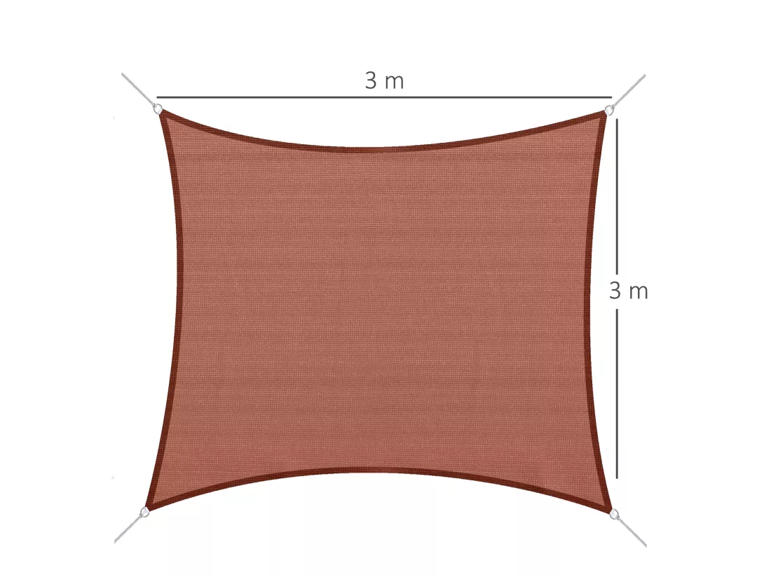 Voile d'ombrage carré 3 x 3 m polyéthylène haute densité résistant aux UV coloris rouille