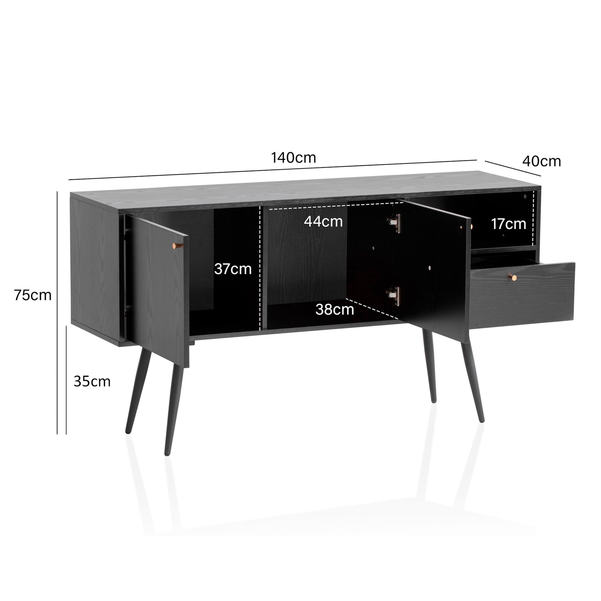 Sideboard 140 x 75 cm schwarz matt