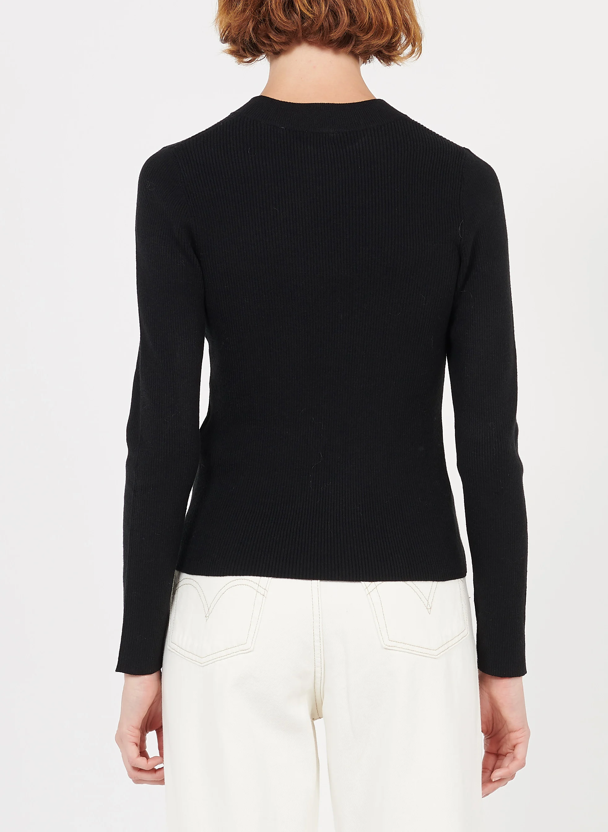 Pull col rond en maille côtelée | Noir