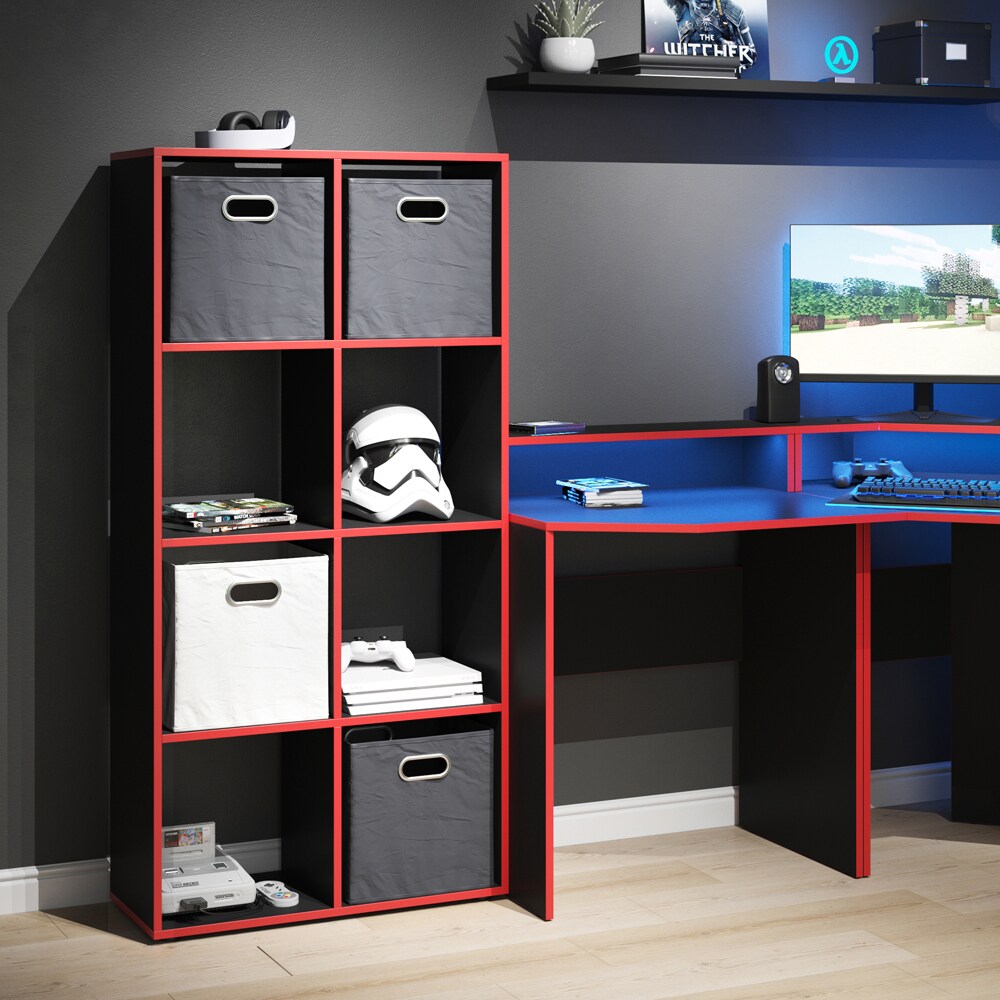 Vicco Raumteiler Standregal Bücherregal 8 Fächer Scutum Schwarz/Rot Hochregal