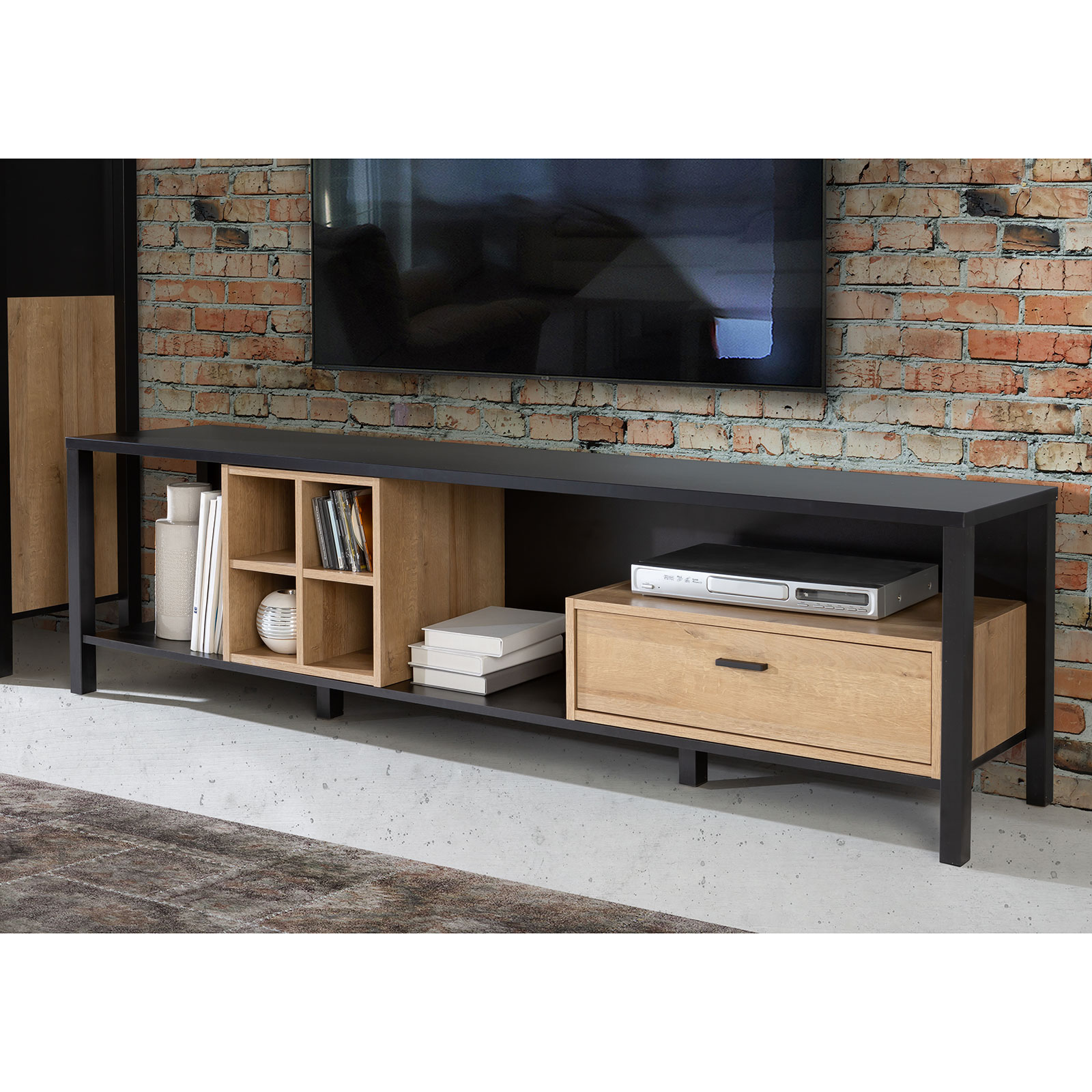 TV-Unterschrank - Riviera Eiche - schwarz - 181 cm breit