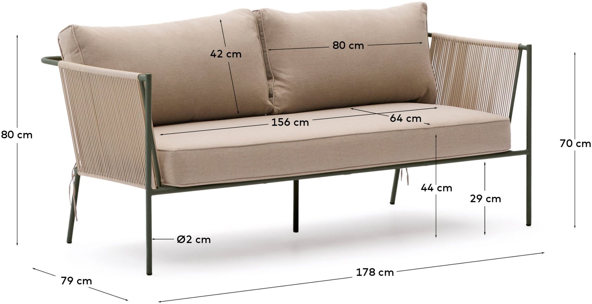 Kave Home   Zivia Outdoor 3-Zitsbank