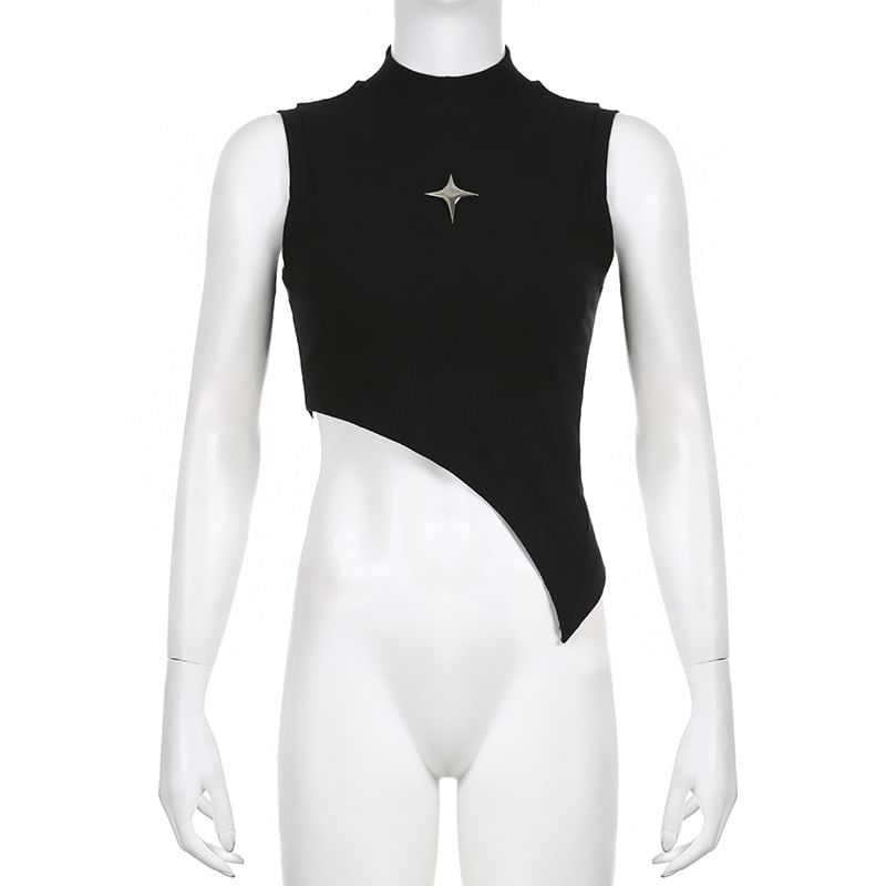 Genrovia - Mouwloze crop top met sterdetail en mock neck