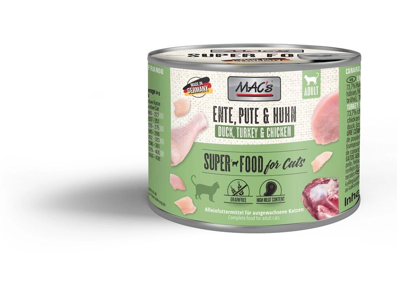 MAC's Nassfutter Ente, Pute und Huhn 200 g Alleinfuttermittel für ausgewachsene Katzen