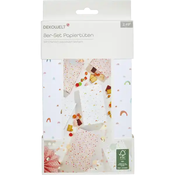 8er Set Papiertüten bunt mit Stickern