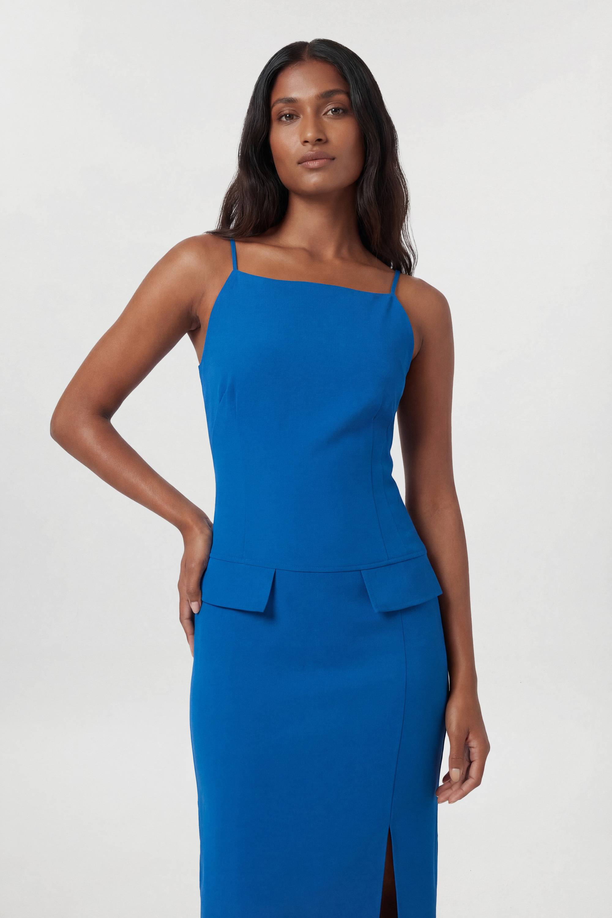 KarenMillen Robe maxi trapèze crayon cintrée à col carré stretch compacte avec couture décorative