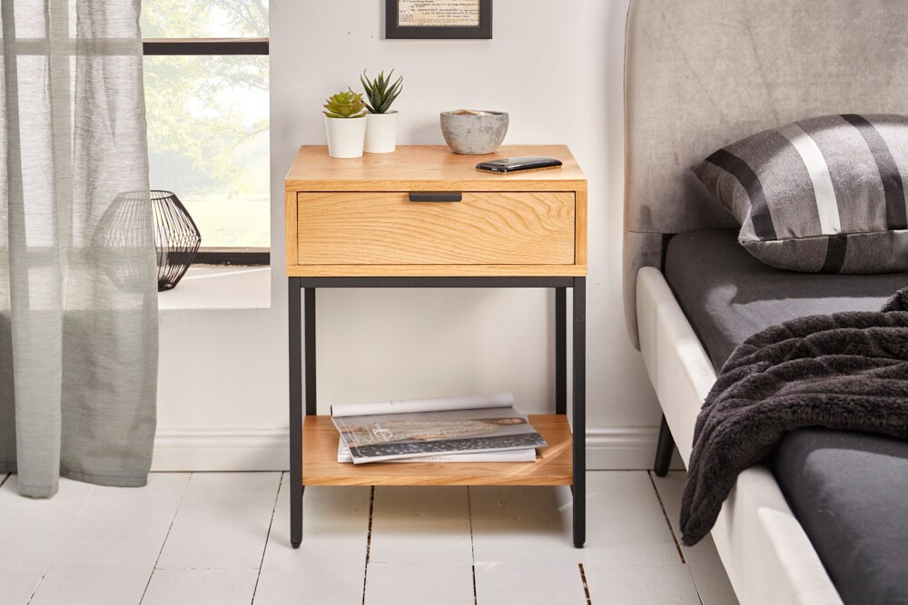 riess-ambiente Nachttisch ELEMENTS - Industrial 40cm Eiche Beistelltisch mit Schublade