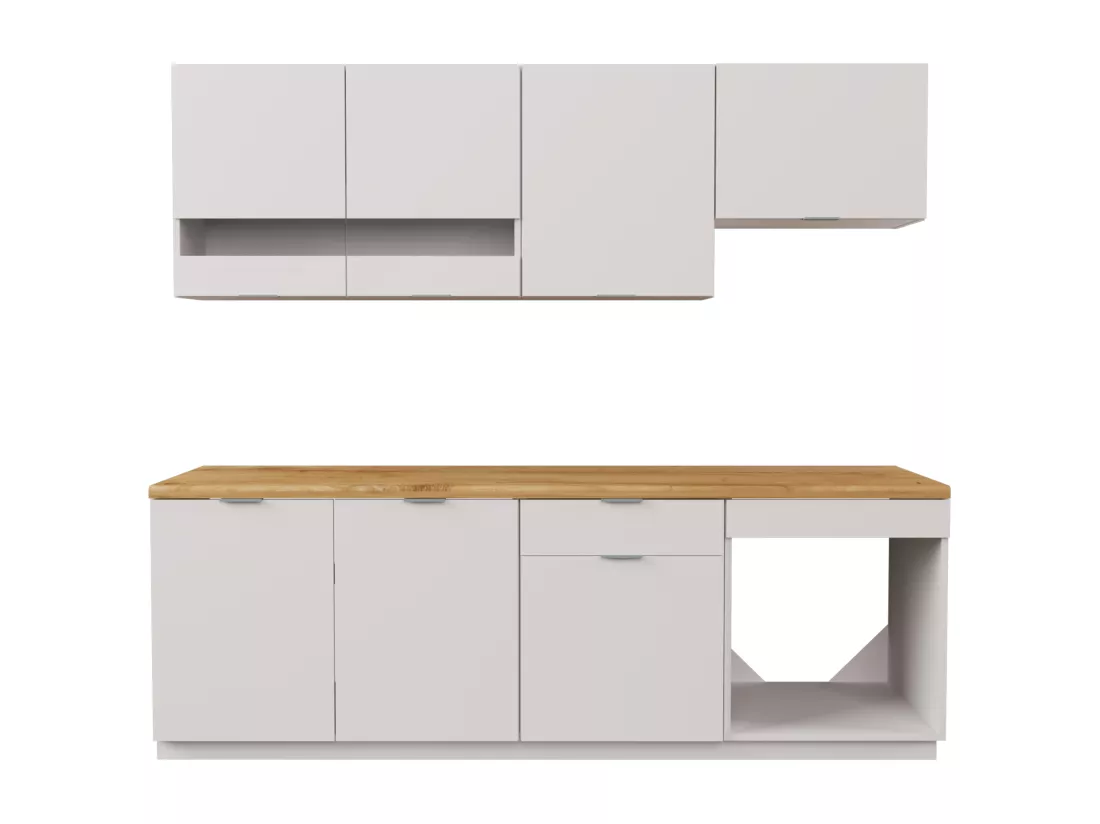 Cuisine complète - Avec plan de travail 200 cm - Blanc et Naturel - CARMEO