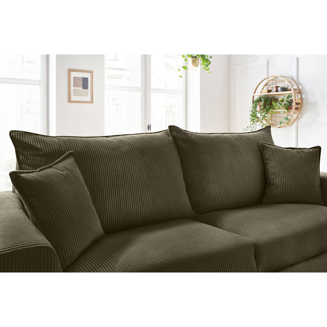 Bobochic Canapé droit convertible express en Velours côtelé 3 places Augustin vert - 205x96x97 cm