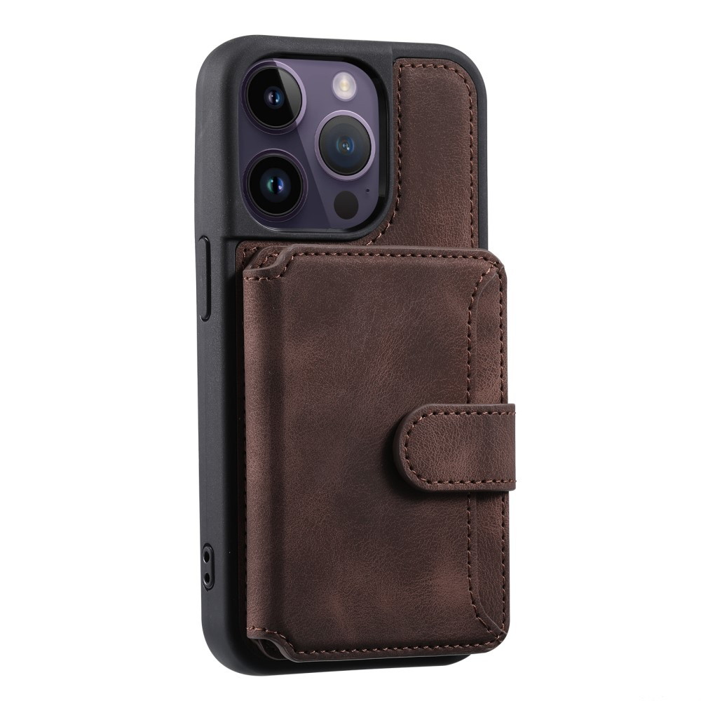 iPhone 15 Pro Hardcase Leder Hülle mit Kartenfach (RFID Schutz) - Braun
