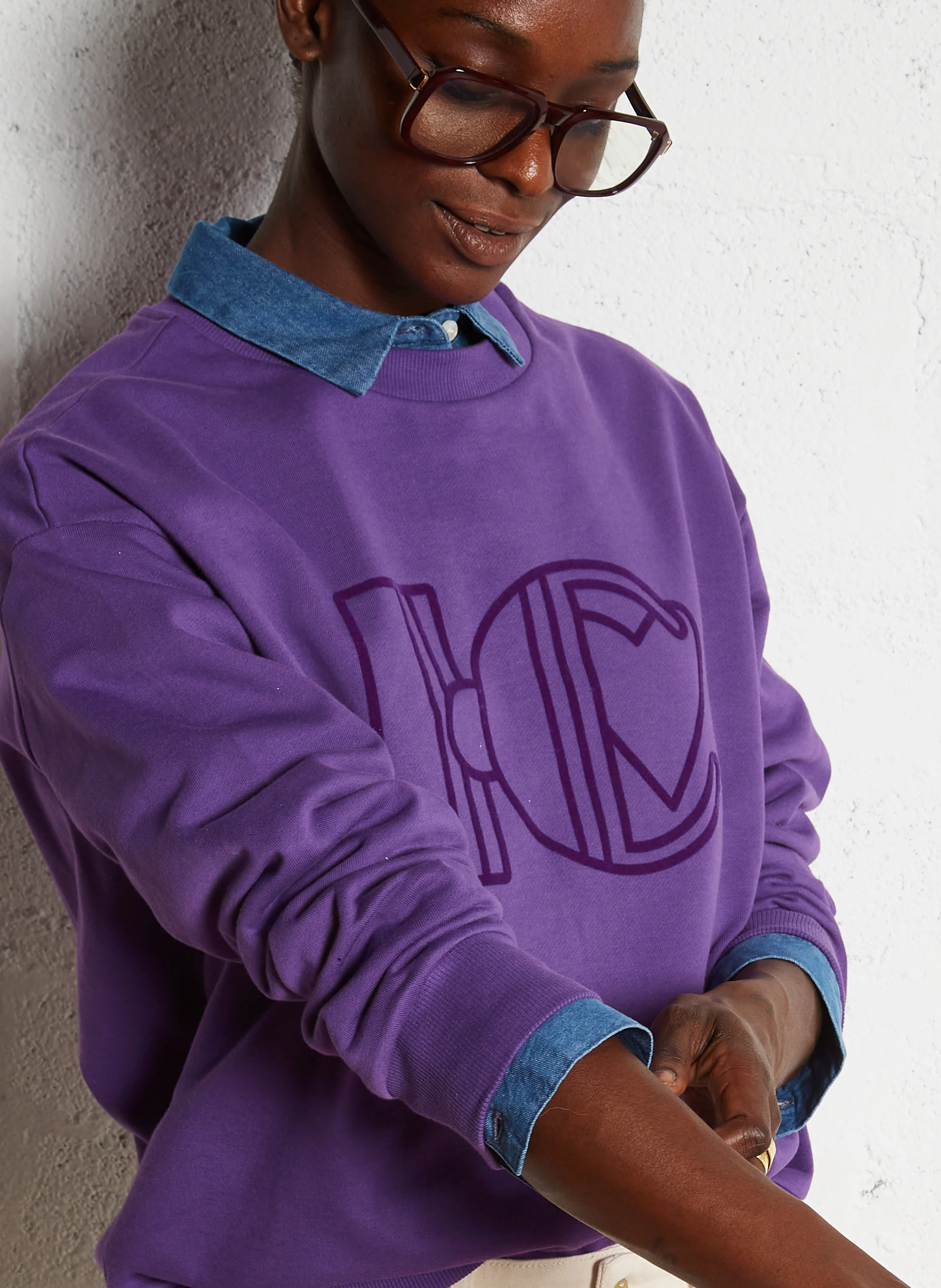 Sweat col rond droit en coton | Violet